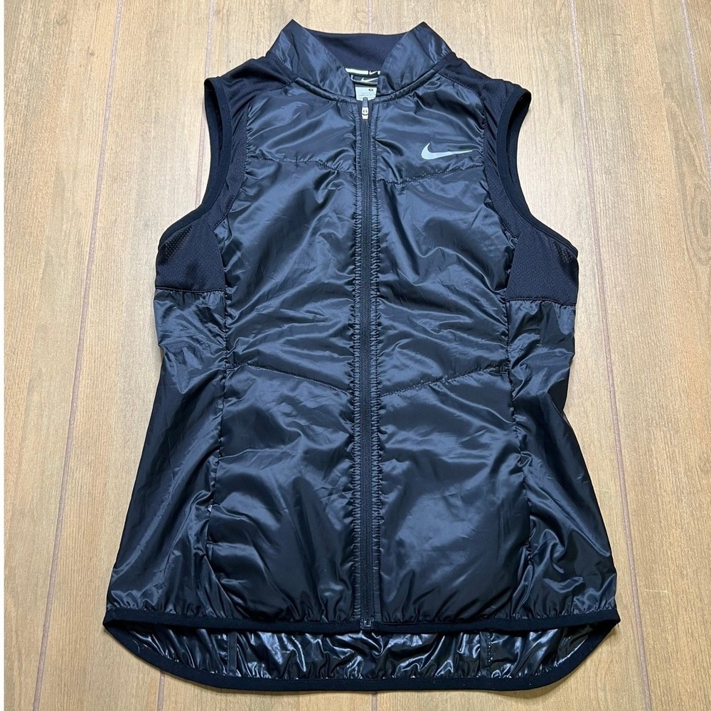 Nike Running Vest Womens S Black Aeroloft Quilted Puffer Full Zip 689256-010